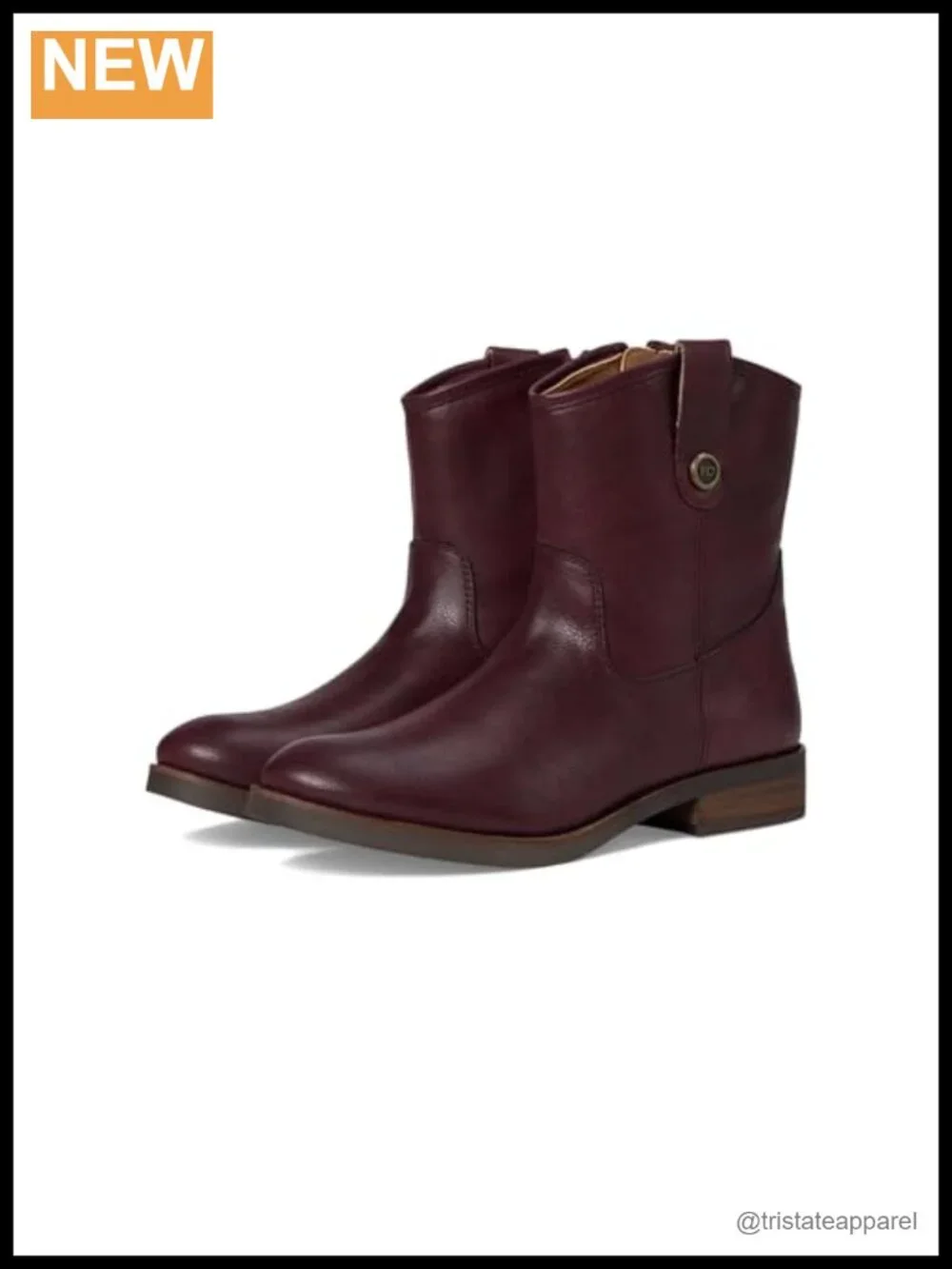 Women's Ankle Booties Round Toe Block Heel Pull-On Leather Look